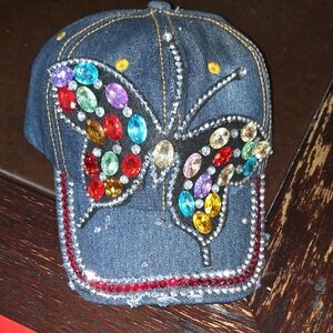 Embellished Denim Butterfly Cap